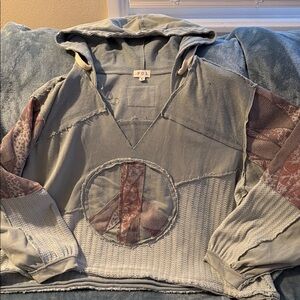 POL Patchwork Hoodie in Gray and Brown